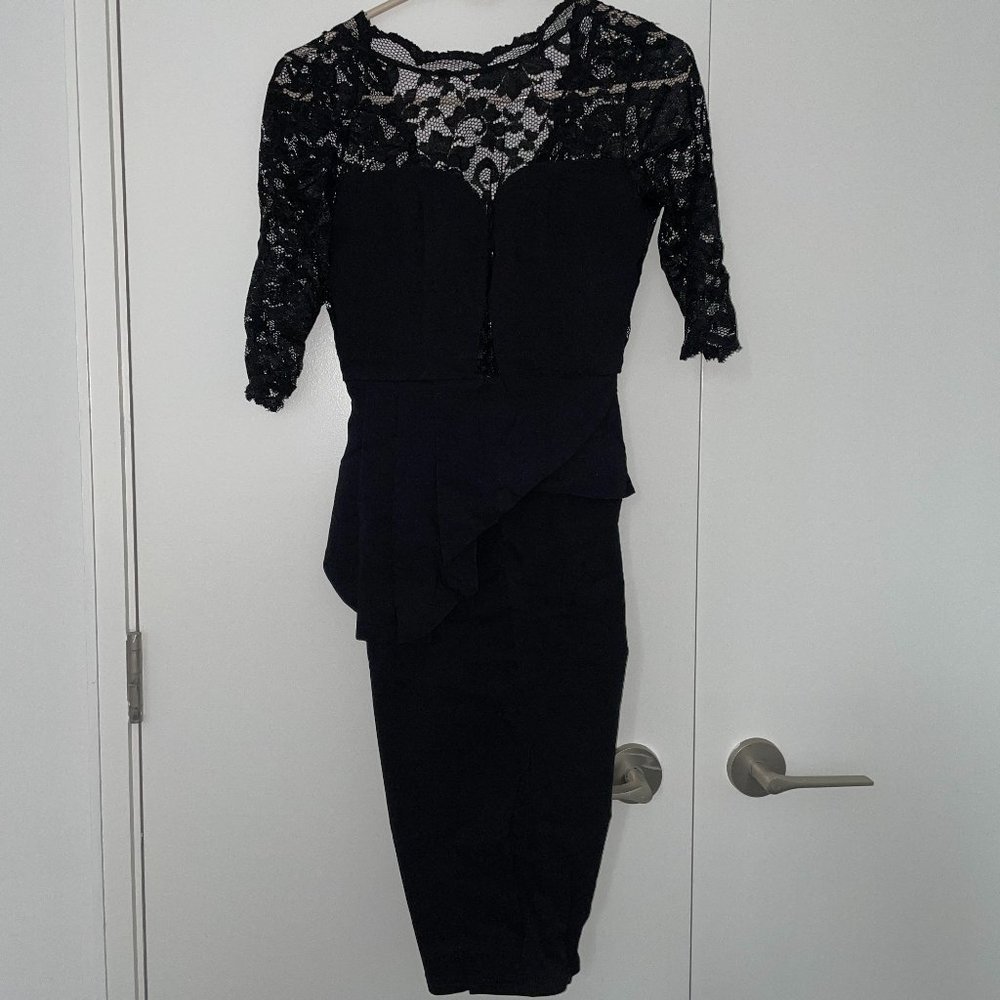 ASOS Black Peplum Lace Dress with V-Back